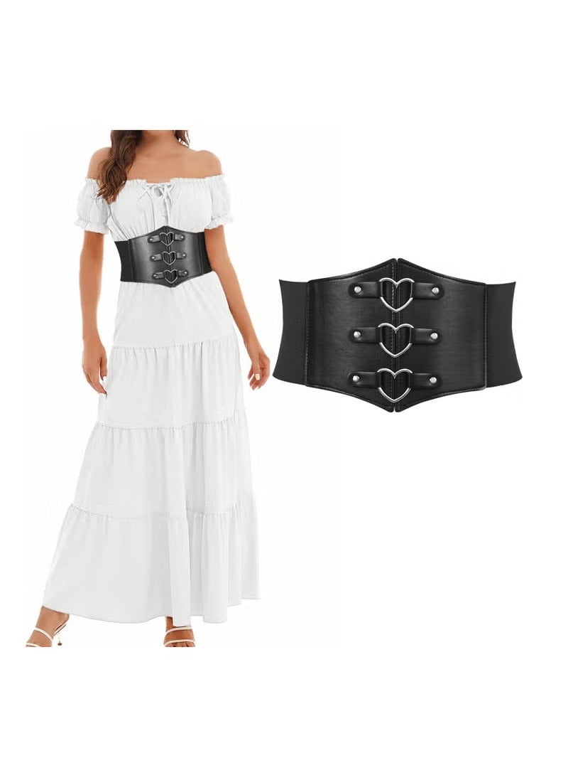 KASTWAVE Corset Belt for Women, Wide Elastic Tied Waspie Belt for Costume, Lace-up Cinch Waist Belt for Dresses, Retro Girdle Strap Shirt Skirt Belt for Dress Girls