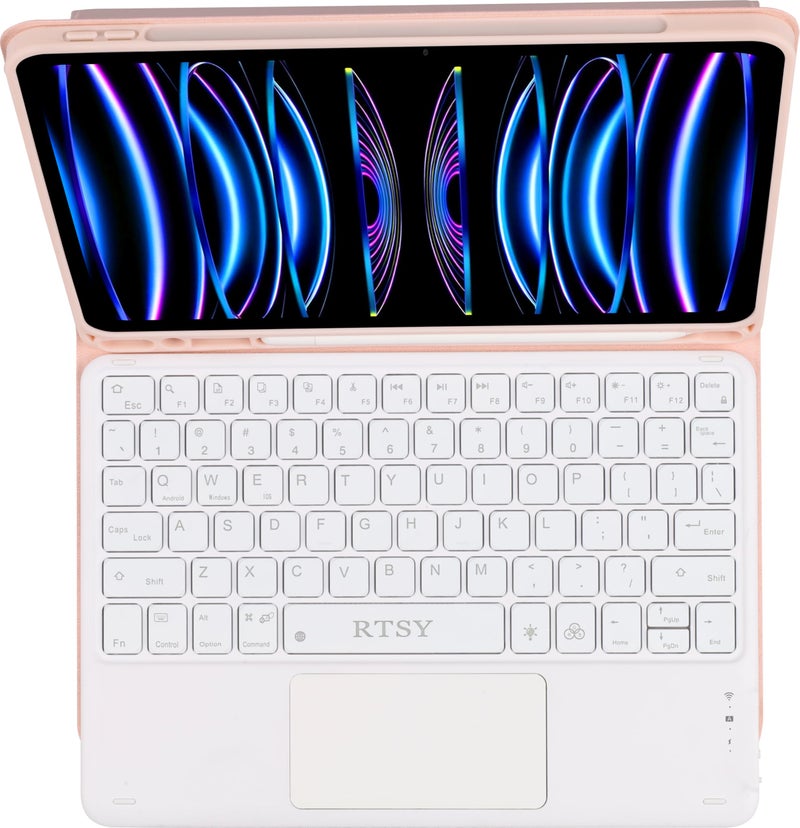 RTSY Keyboard case for iPad Air 11 (M4/M3/M2) & iPad Air 5th/4th with Multi Touch Trackpad & 7-Colors Backlit, Magnetic Detachable Wireless Bluetooth (Pink White) - Image 3