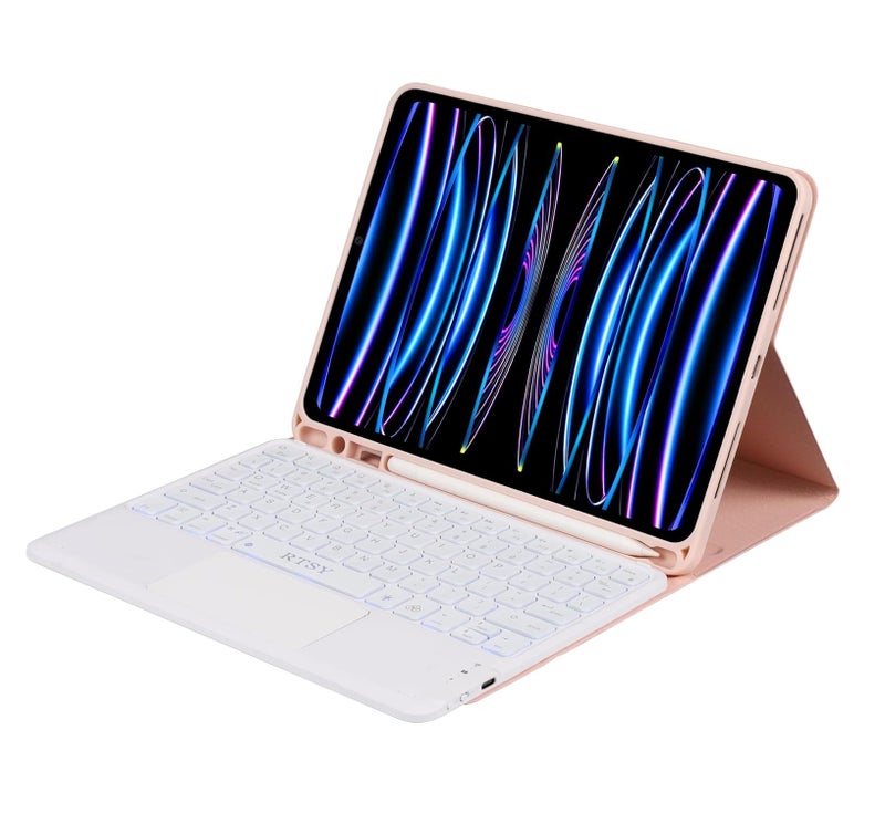 RTSY Keyboard case for iPad Air 11 (M4/M3/M2) & iPad Air 5th/4th with Multi Touch Trackpad & 7-Colors Backlit, Magnetic Detachable Wireless Bluetooth (Pink White) - Image 1