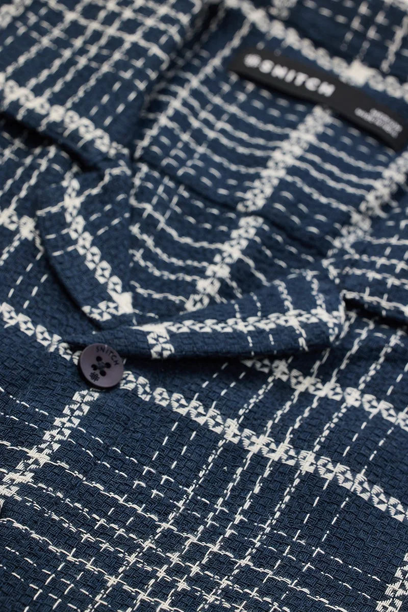 سنيتش Navy Checkered Half Sleeve Boxy Shirt