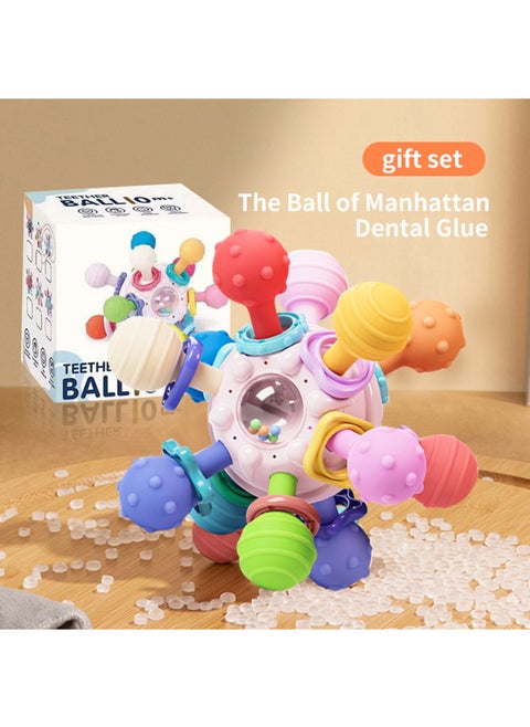9070P Manhattan Hand Ball Rattle Silicone Bite Small Month Baby Hand Rattle Baby Toy 3-6-Color:"Water Pink" Multi-contact Rocker Ball Color Box-Specifications:No Specifications