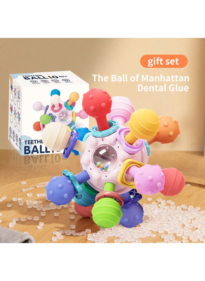 9070P Manhattan Hand Ball Rattle Silicone Bite Small Month Baby Hand Rattle Baby Toy 3-6-Color:"Water Pink" Multi-contact Rocker Ball Color Box-Specifications:No Specifications  - Image 1