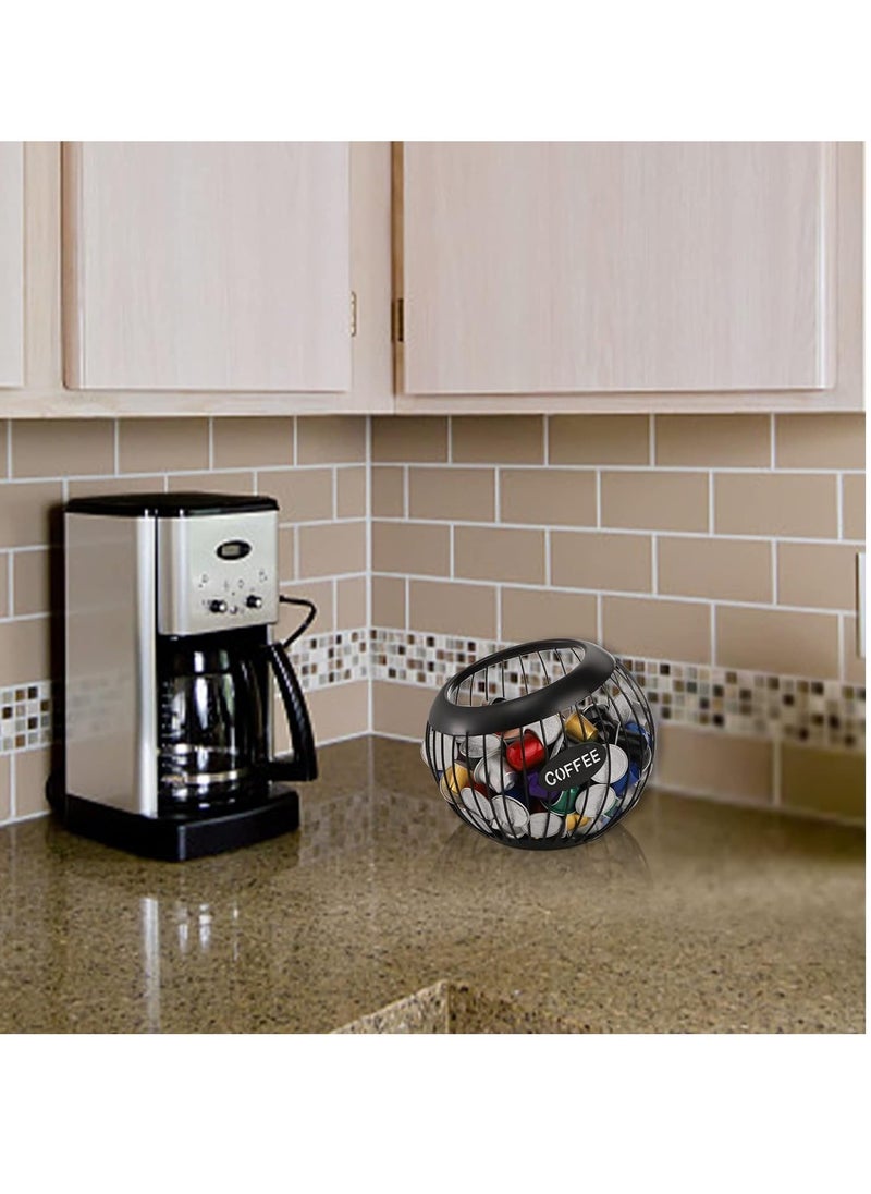 Aideli Coffee Pod Storage Basket, Black Coffee Capsules Basket with Letters, Large Capacity Iron Proof Stylish Modern Beveled Mouth Coffee Capsules Basket for Kitchen  - Image 3