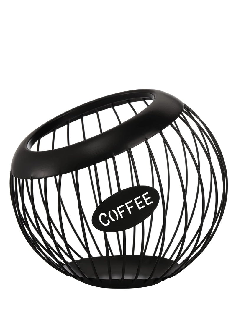 Aideli Coffee Pod Storage Basket, Black Coffee Capsules Basket with Letters, Large Capacity Iron Proof Stylish Modern Beveled Mouth Coffee Capsules Basket for Kitchen  - Image 1