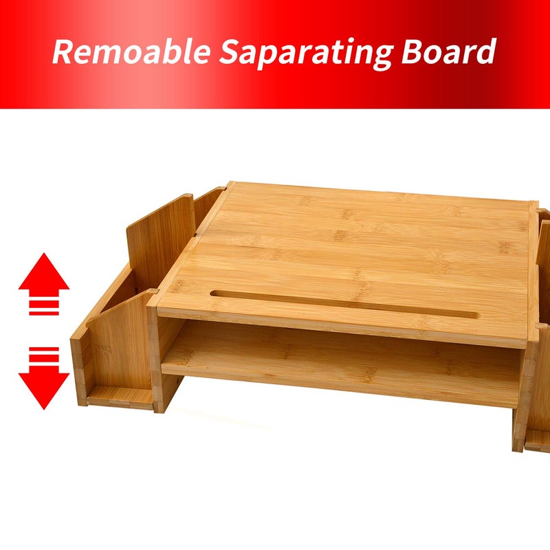Delavala 2Tier Bamboo Monitor Stand Wood Computer Monitor Riser Wooden Desk Organizers with Adjustable Storage Accessories Shelf for iMac Laptop Printer Xbox one - Image 5