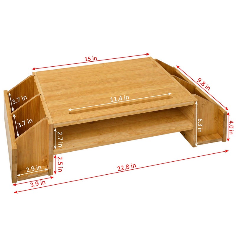 Delavala 2Tier Bamboo Monitor Stand Wood Computer Monitor Riser Wooden Desk Organizers with Adjustable Storage Accessories Shelf for iMac Laptop Printer Xbox one - Image 4