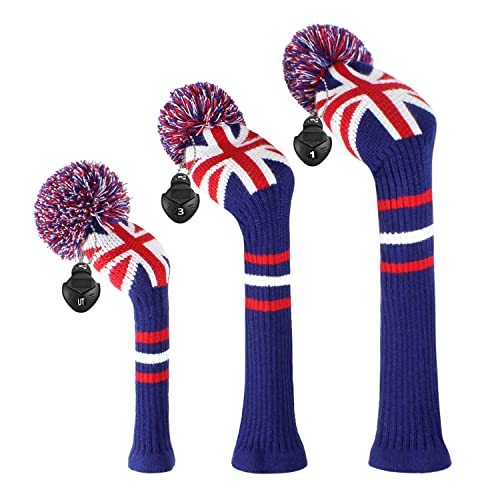 Scott Edward Golf Headcovers for Woods Set of 3 Fits Well Driver(460cc) Fairway Wood and Hybrid(UT) The Perfect Change for Golf Bag(UK Stripe) - Image 1
