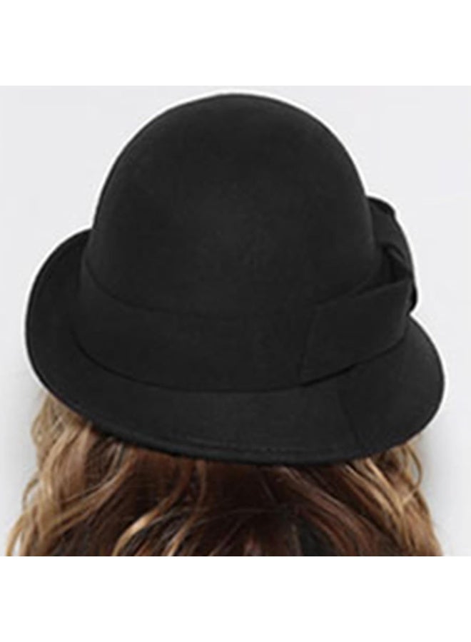 Women's Vintage Wool Felt Bowler Hat with Bow Decoration, Black, Adjustable 56-58cm - Image 5