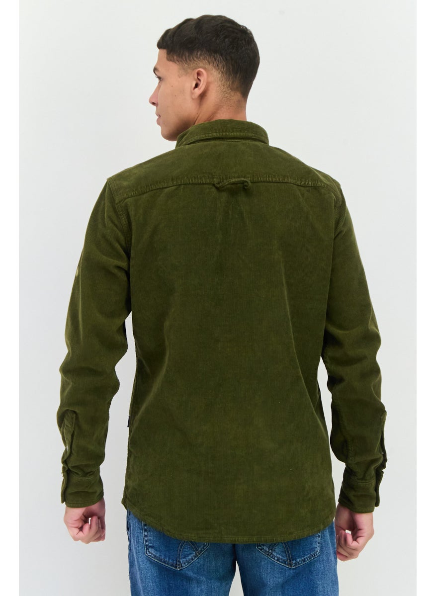 GAS Men Regular Fit Textured Long Sleeve Casual Shirt, Olive  - Image 3