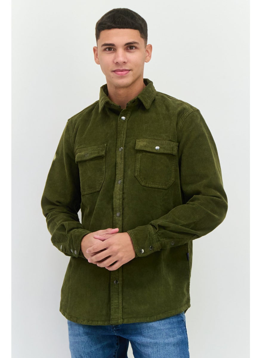 GAS Men Regular Fit Textured Long Sleeve Casual Shirt, Olive  - Image 1