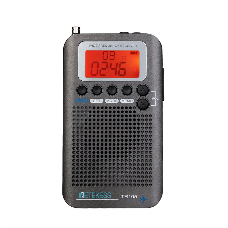Retekess TR105 Portable Aircraft Band Radio FM AM AIR SW Multi Band Radio Digital Tuning Radio LCD Display Timer ON/OFF Clock with Headphone Lanyard - Image 1