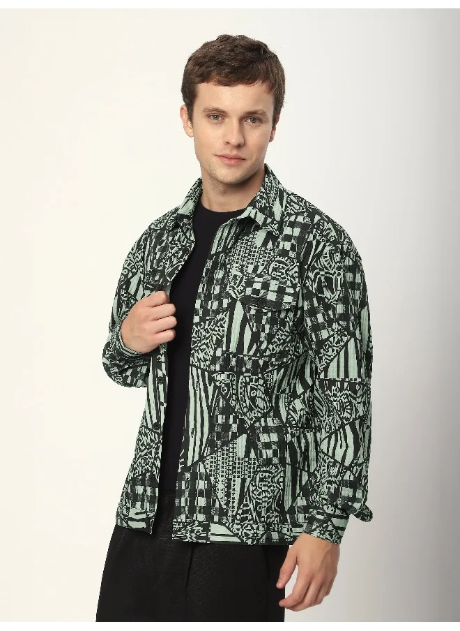 بيونغ Grey and Black Abstract Print Shacket