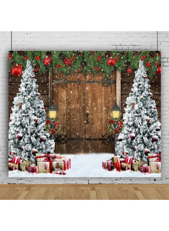 Leowefowa 10X8Ft Vinyl Christmas Tree Photography Backdrop Vintage Barn Door Red Ball Xmas Gifts Background Winter Christmas Backdrop Baby Shower Birthday Party Holiday Decor Photo Studio Props  - Image 3