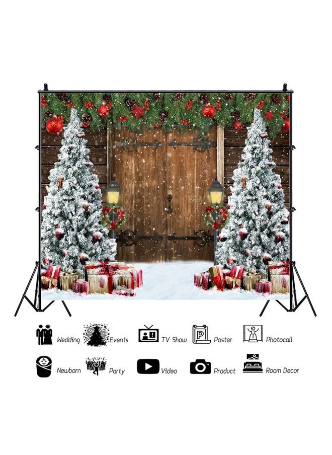 Leowefowa 10X8Ft Vinyl Christmas Tree Photography Backdrop Vintage Barn Door Red Ball Xmas Gifts Background Winter Christmas Backdrop Baby Shower Birthday Party Holiday Decor Photo Studio Props  - Image 2