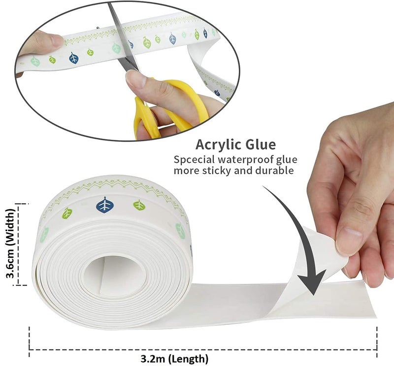 Surfexa Silicone Waterproof Tape Caulk Strip,Tree Self Adhesive Sealing PVC Caulk Strip Tape for Kitchen Toilet Bathroom Bathtub Sink Basin Edge Floor, Wall Sealing Wall Edge - Image 2