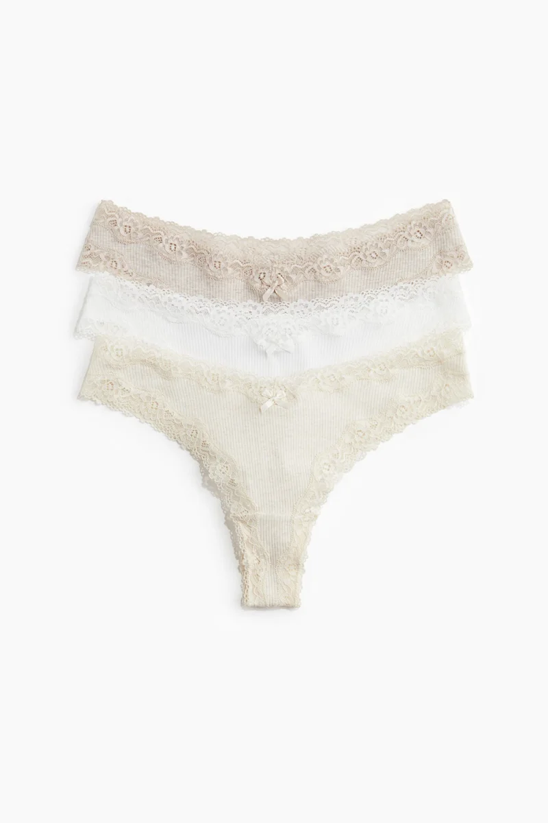 H&M 3-pack cotton and lace Brazilian briefs