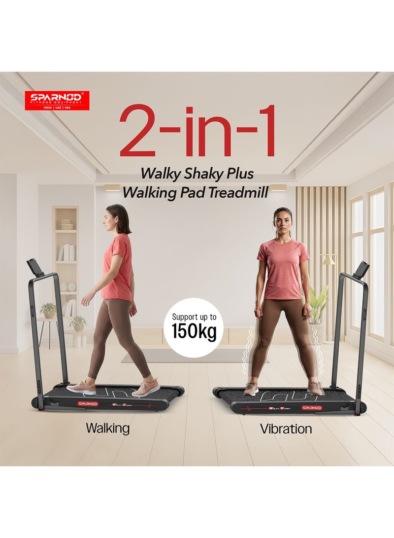 سبانود فيتنيس جهاز المشي WakyShaky Plus للاستخدام المنزلي - محرك 3HP، 3-6 كم/س، قابل للطي، شاشة LED، 4 أوضاع اهتزاز، سطح تشغيل 900x390 مم، تحكم عن بُعد وحامل هاتف/جهاز لوحي بسعة 150 كجم - Image 2