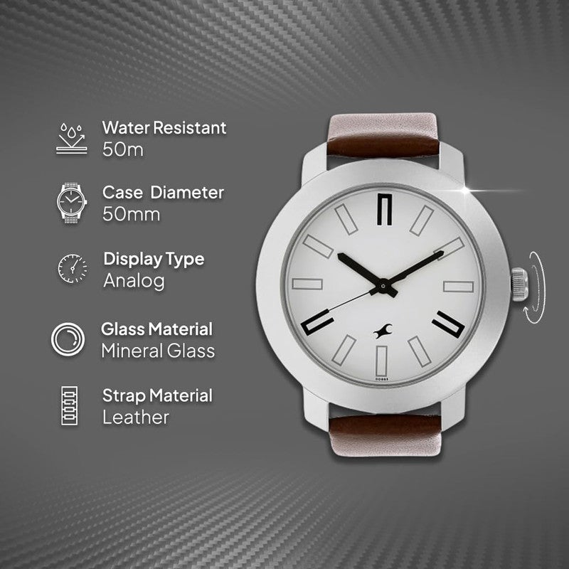 Fastrack Quartz Analog White Dial Leather Strap Watch for Guys-NS3120SL01/NT3120SL01 - Image 5