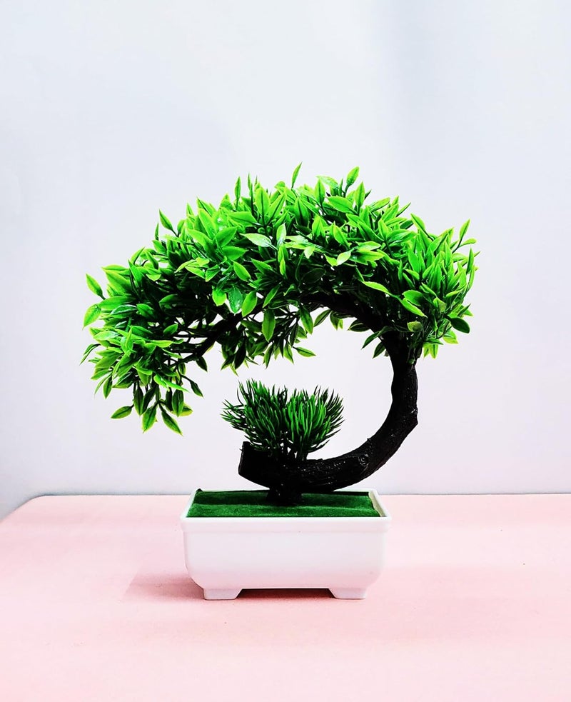 Dekorly Plastic Small Artificial Bonsai Tree Fake Artificial Plant Potted House Plants Japanese Pine Bonsai Plant Faux Bonsai For Home Indoor Decoration Office(Green-E) - Image 2