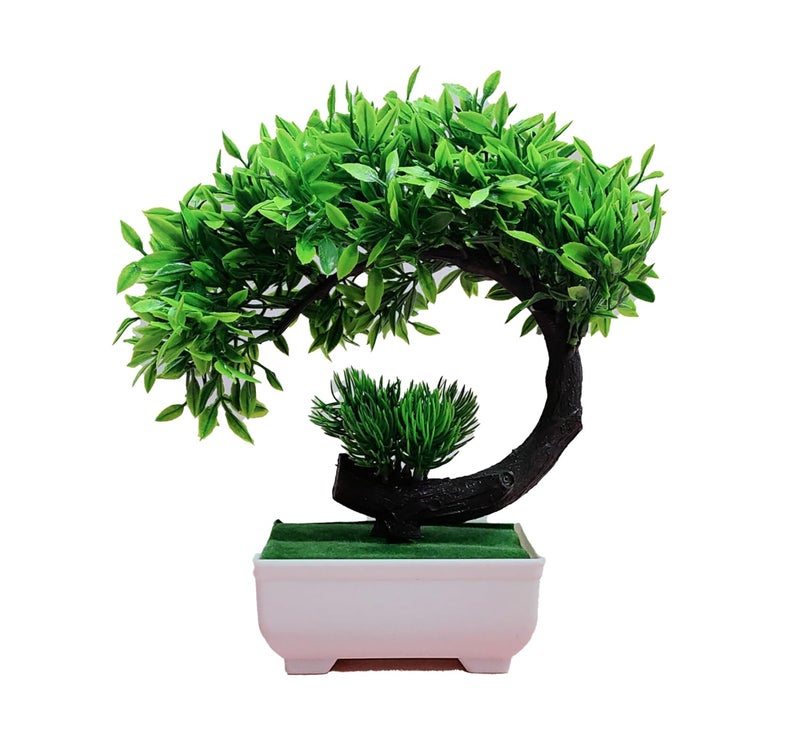 Dekorly Plastic Small Artificial Bonsai Tree Fake Artificial Plant Potted House Plants Japanese Pine Bonsai Plant Faux Bonsai For Home Indoor Decoration Office(Green-E) - Image 3