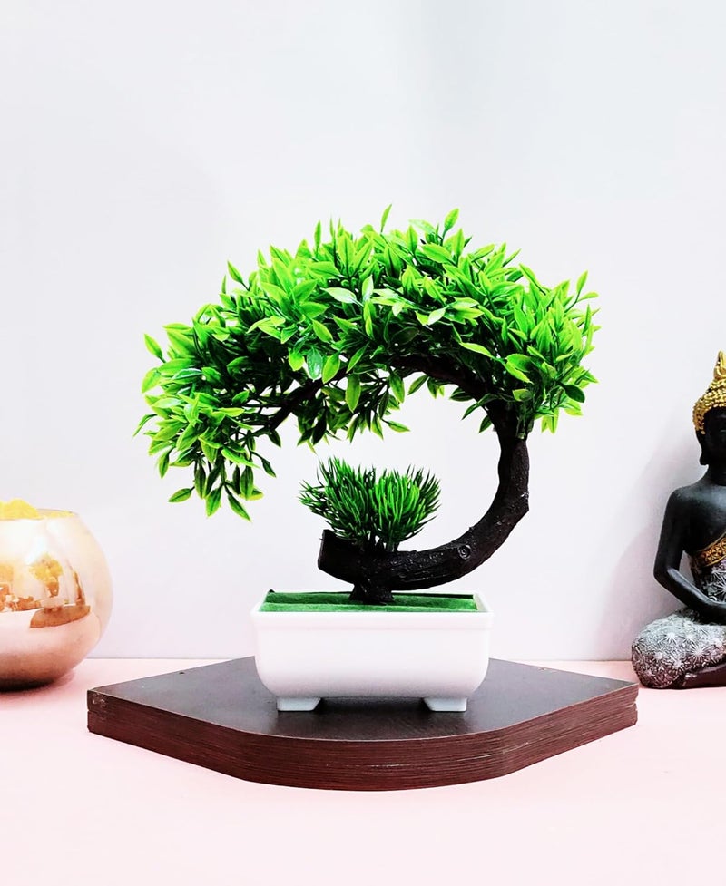Dekorly Plastic Small Artificial Bonsai Tree Fake Artificial Plant Potted House Plants Japanese Pine Bonsai Plant Faux Bonsai For Home Indoor Decoration Office(Green-E) - Image 1