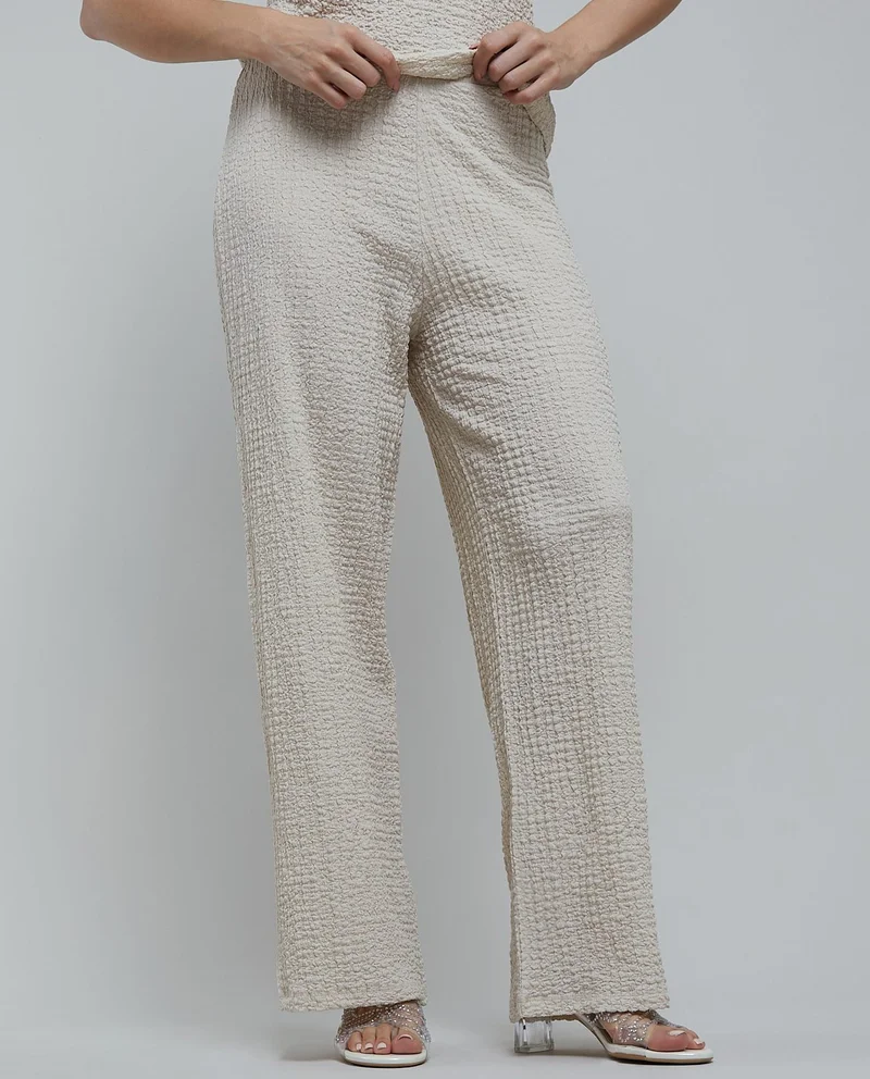 أر أند بي Textured Wide Leg Pants with Elastic Waist