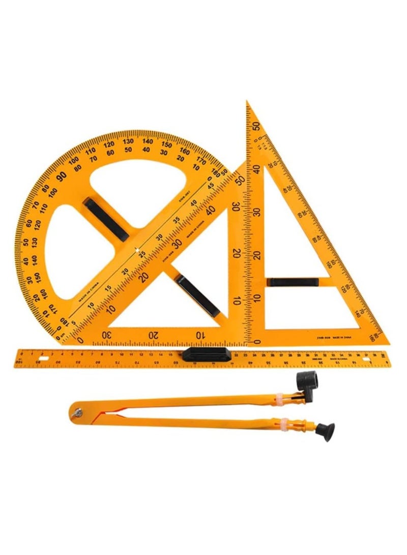 Generic Large Ruler Set, 5 Pieces Math Geometry Tool Plastic Drafting Set, Includes Straight Ruler Triangle Ruler Protractor Compass, for Teacher Classroom Blackboard  - Image 3