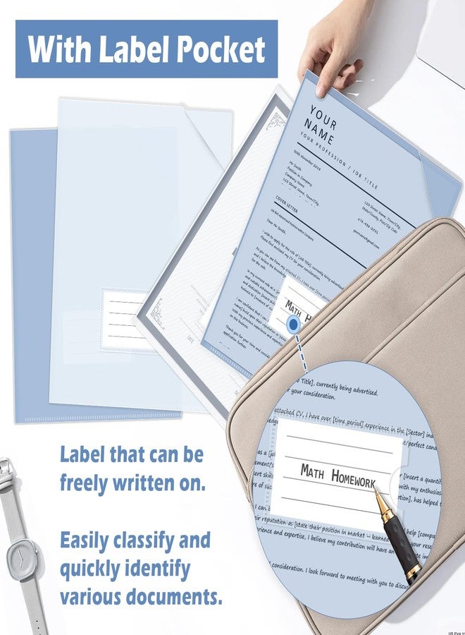HOUYEE 20 Pack Clear Document Folders,L-Type Plastic File Folder Sleeves with Anti-Slip Corner & Label Pocket,Project Folders Paper Sheet Protectors for 8.5" x 11" Letter Size, for Home Office School - Image 4