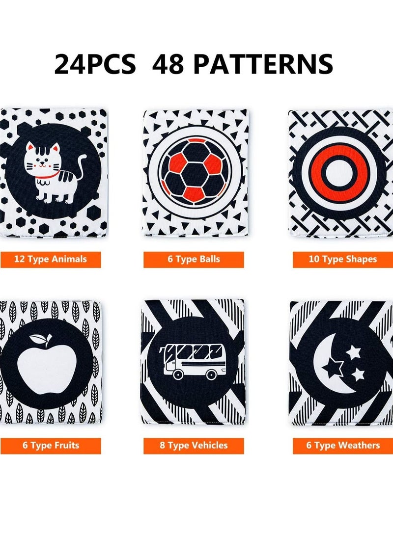 Black and White Soft Cloth Flash Cards for Babies, Nontoxic Fabric High Contrast Toys Visual Recognition with Storage Bag Early Educational Toy Washable Newborns Gift Baby 0+ Month(24 Pack) - Image 5