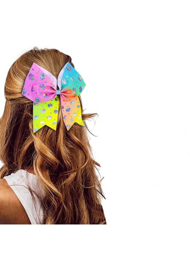 DeD 10 Pcs Elastic Bow 20cm Large Hair bows Boutique Rainbow Golden-plating Grosgrain Ribbon Pigtail Holder For School Girls Teens Cheerleader - Image 2