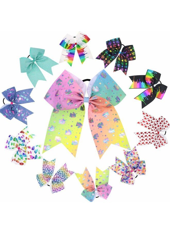 DeD 10 Pcs Elastic Bow 20cm Large Hair bows Boutique Rainbow Golden-plating Grosgrain Ribbon Pigtail Holder For School Girls Teens Cheerleader - Image 5