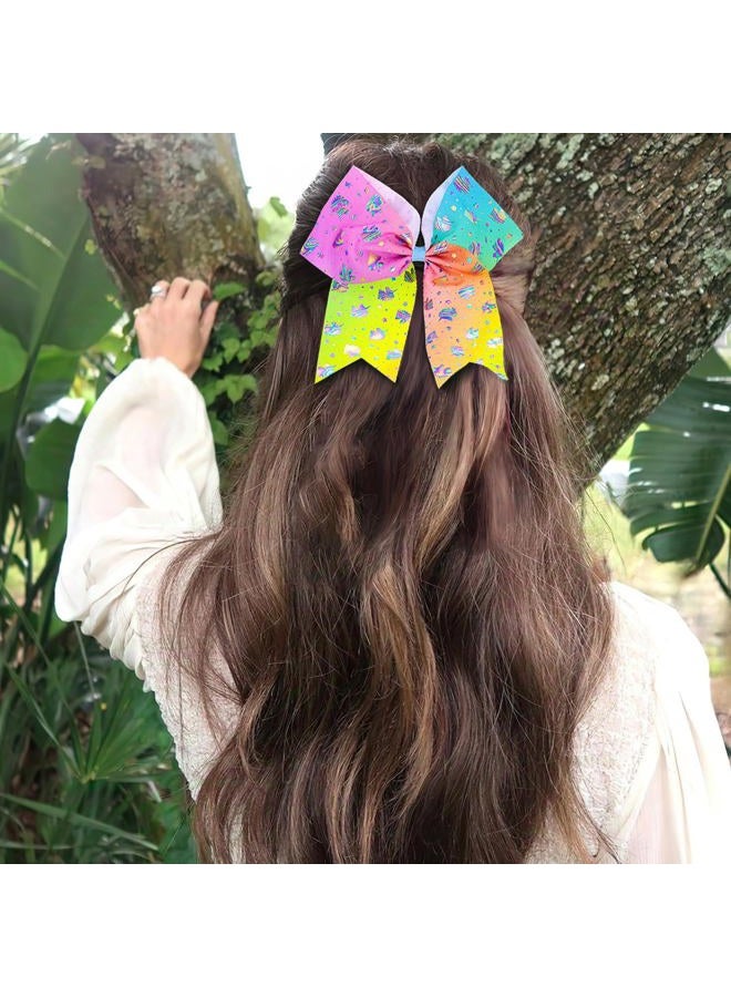 DeD 10 Pcs Elastic Bow 20cm Large Hair bows Boutique Rainbow Golden-plating Grosgrain Ribbon Pigtail Holder For School Girls Teens Cheerleader - Image 3