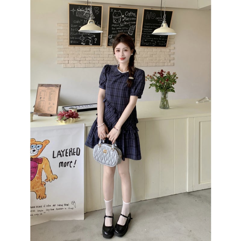 Blue Plaid Short Sleeve Dress - Image 3