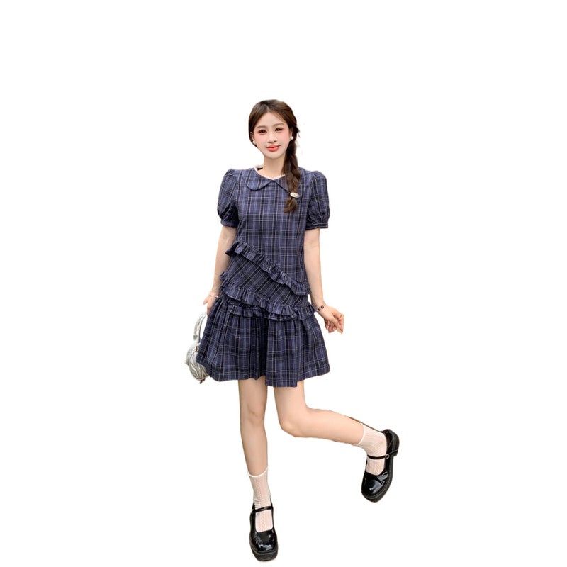 Blue Plaid Short Sleeve Dress - Image 5