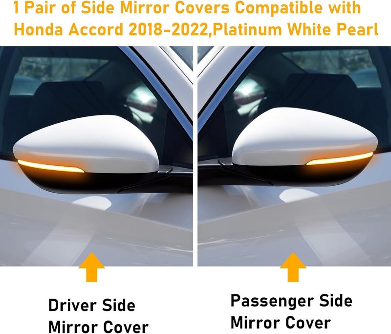 Abodvu Compatible Mirror Covers for Honda Accord 2018-2022 - Left & Right Side, Pearl White - Image 3