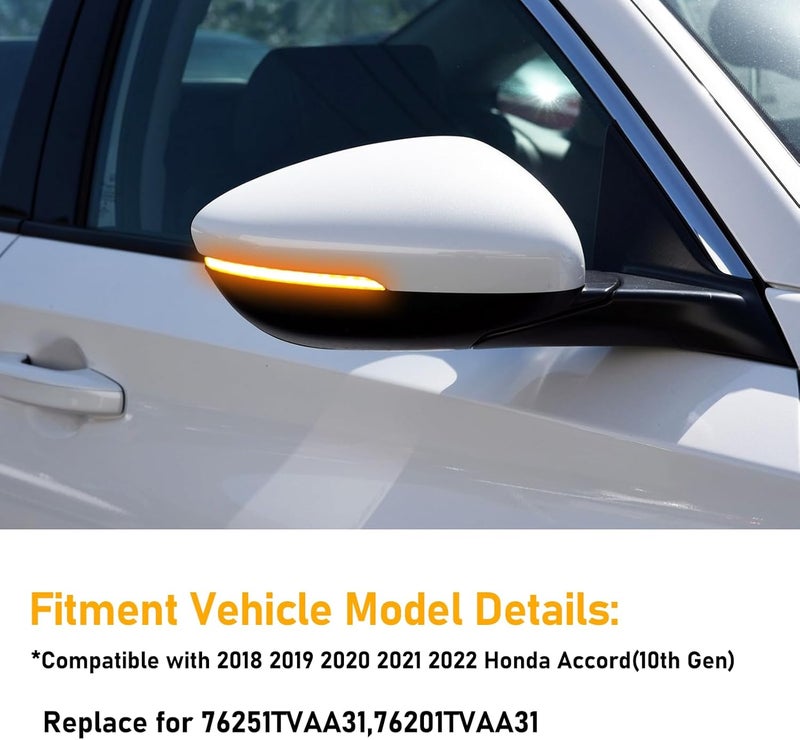 Abodvu Compatible Mirror Covers for Honda Accord 2018-2022 - Left & Right Side, Pearl White - Image 2