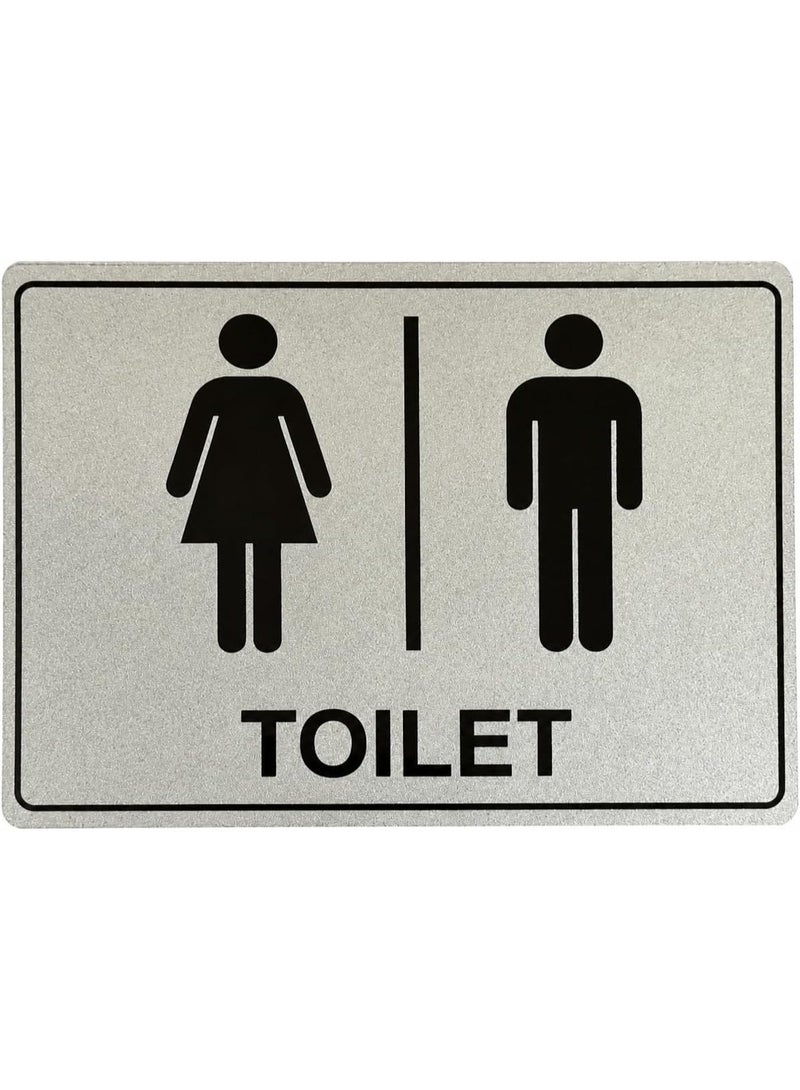 Toilet Restroom Sign - Unisex, Silver Aluminium Wall Plate | Male & Female Icons, Self-Adhesive Backing, Indoor & Outdoor Use, Rounded Corners, Durable Metal - Image 1