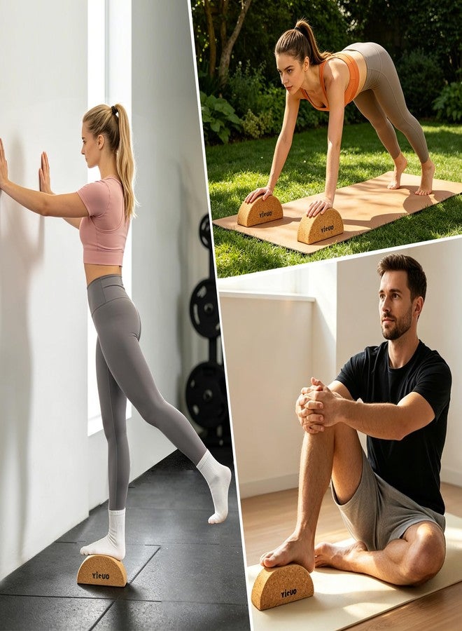 YIGUO Cork Half Moon Yoga Blocks, Slant Board for Plantar Fasciitis, Calf Stretching, Heel Squats & Ankle Mobility, Eco Cork Foot Stretcher for Yoga & Recovery - Image 2