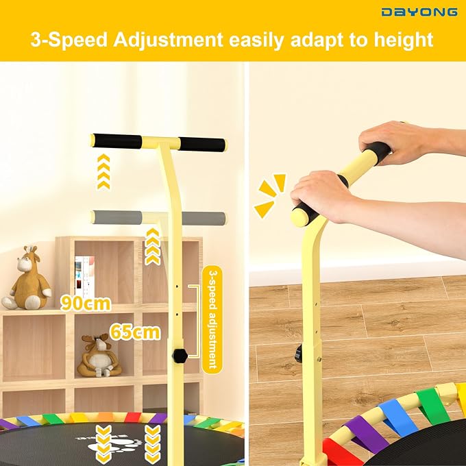 DAYONG 40 Inch Trampoline For Kids With 3 Height-Adjustable Handle, Indoor/Outdoor Quiet Stable Recreational Toddler Trampoline - Image 3