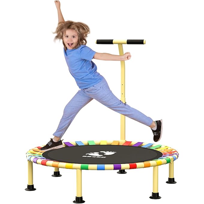DAYONG 40 Inch Trampoline For Kids With 3 Height-Adjustable Handle, Indoor/Outdoor Quiet Stable Recreational Toddler Trampoline - Image 1