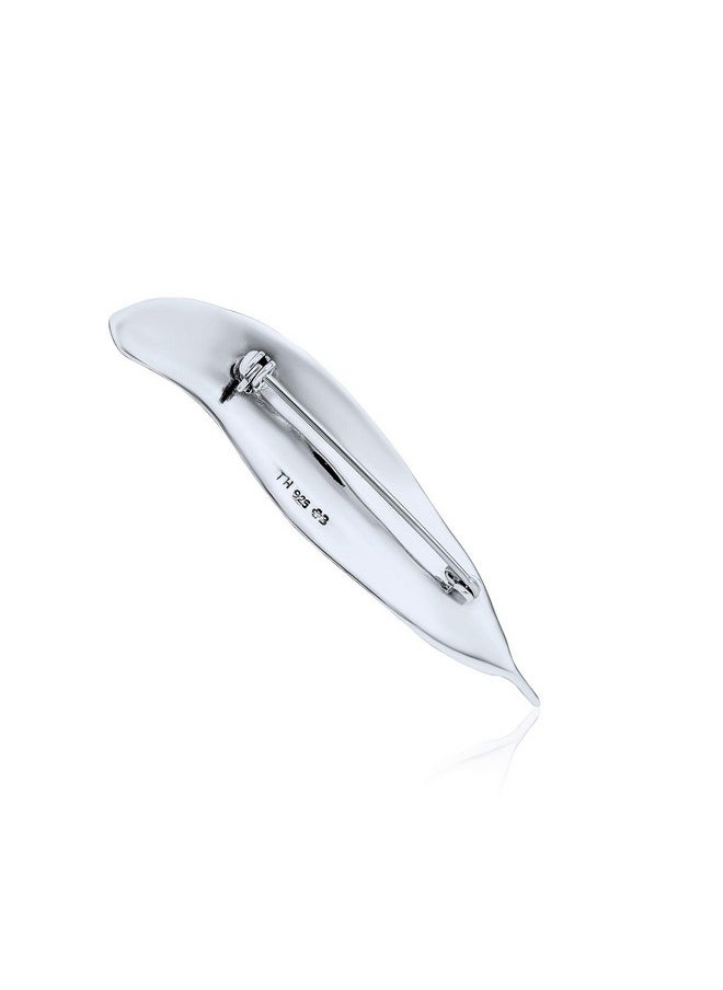 BLING JEWELRY - Writing Quill Feather Leaf Pin Brooch Western Jewelry For Women Oxidized .925 Sterling Silver - Image 1