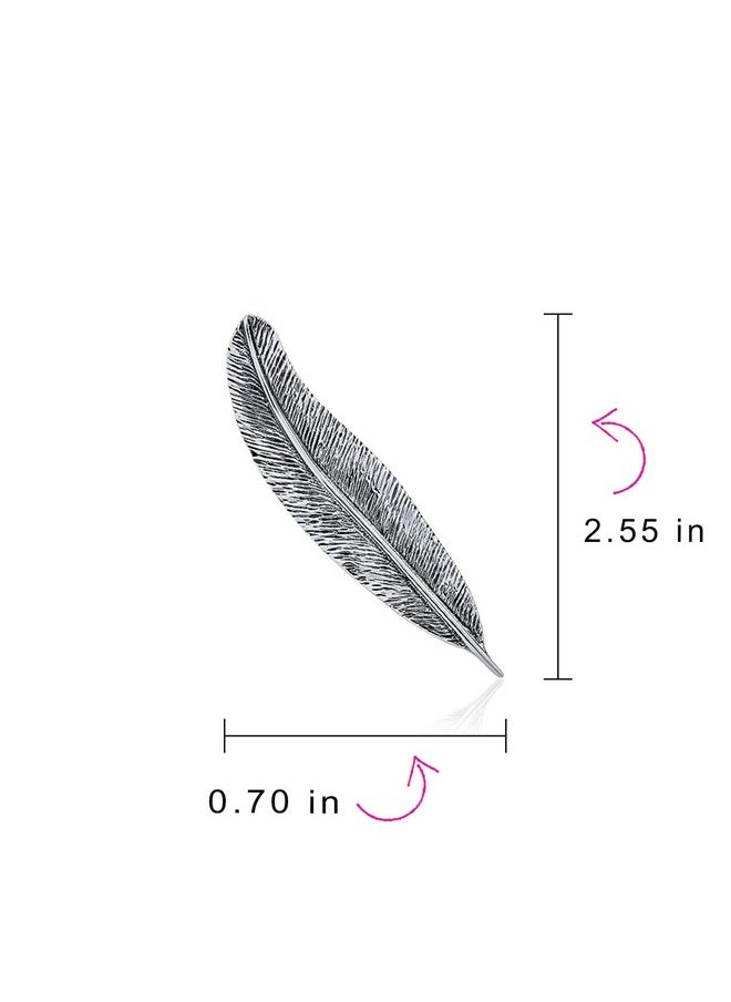 BLING JEWELRY - Writing Quill Feather Leaf Pin Brooch Western Jewelry For Women Oxidized .925 Sterling Silver - Image 1