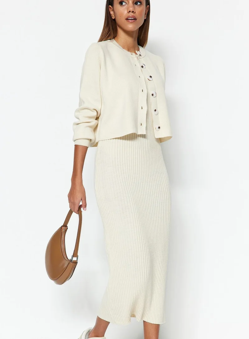 trendyol Ribbed Knitted Dress & Cardigan Set