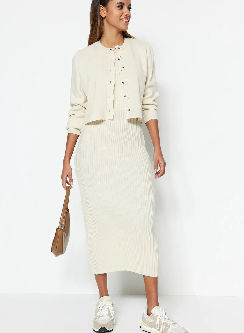 trendyol Ribbed Knitted Dress & Cardigan Set