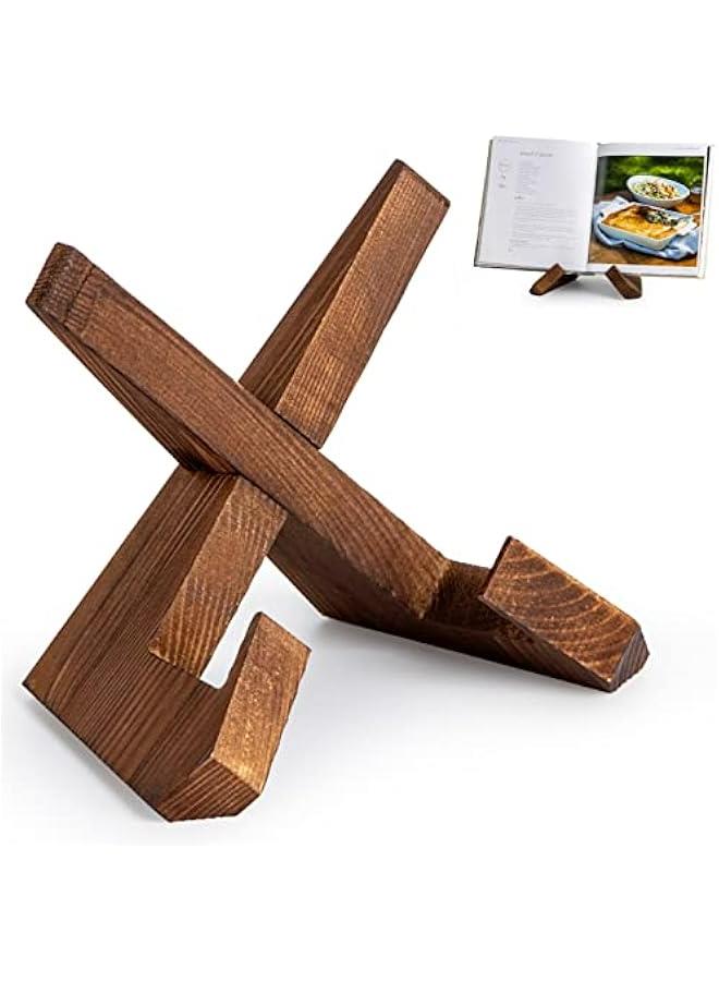 Wooden Recipe Book Holder for Kitchen, Cookbook Stand, Multifunctional Display Stand and Counter Decor - Brown - Image 1