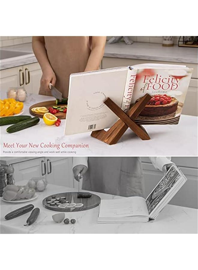 Wooden Recipe Book Holder for Kitchen, Cookbook Stand, Multifunctional Display Stand and Counter Decor - Brown - Image 2
