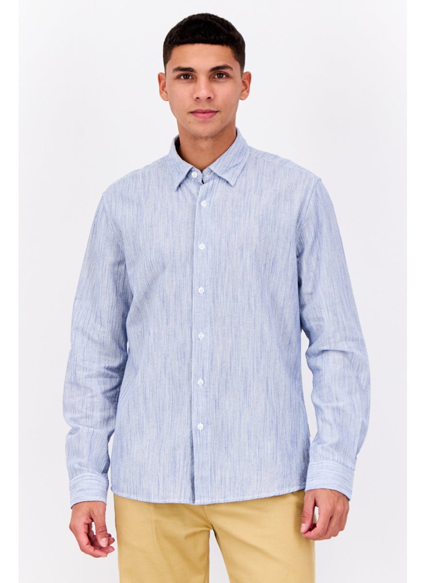 Peter Werth - Men Regular Fit Long Sleeve Textured Casual Shirt, Blue - Image 1