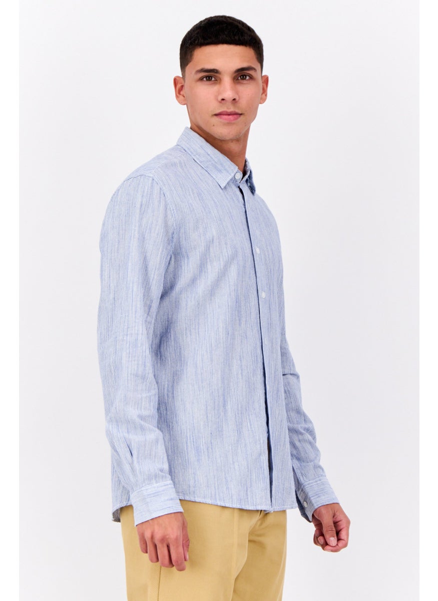 Peter Werth - Men Regular Fit Long Sleeve Textured Casual Shirt, Blue - Image 1