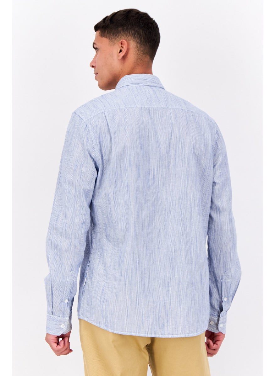 Peter Werth - Men Regular Fit Long Sleeve Textured Casual Shirt, Blue - Image 1