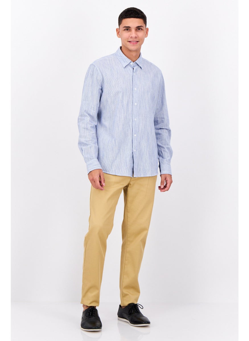 Peter Werth - Men Regular Fit Long Sleeve Textured Casual Shirt, Blue - Image 1